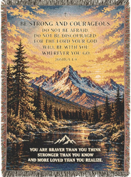 Strong and Courageous Woven Scripture Blanket - Joshua 1:9