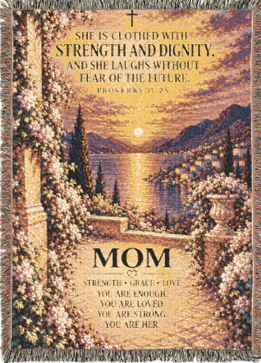 Proverbs 31 Mom Woven Scripture Blanket